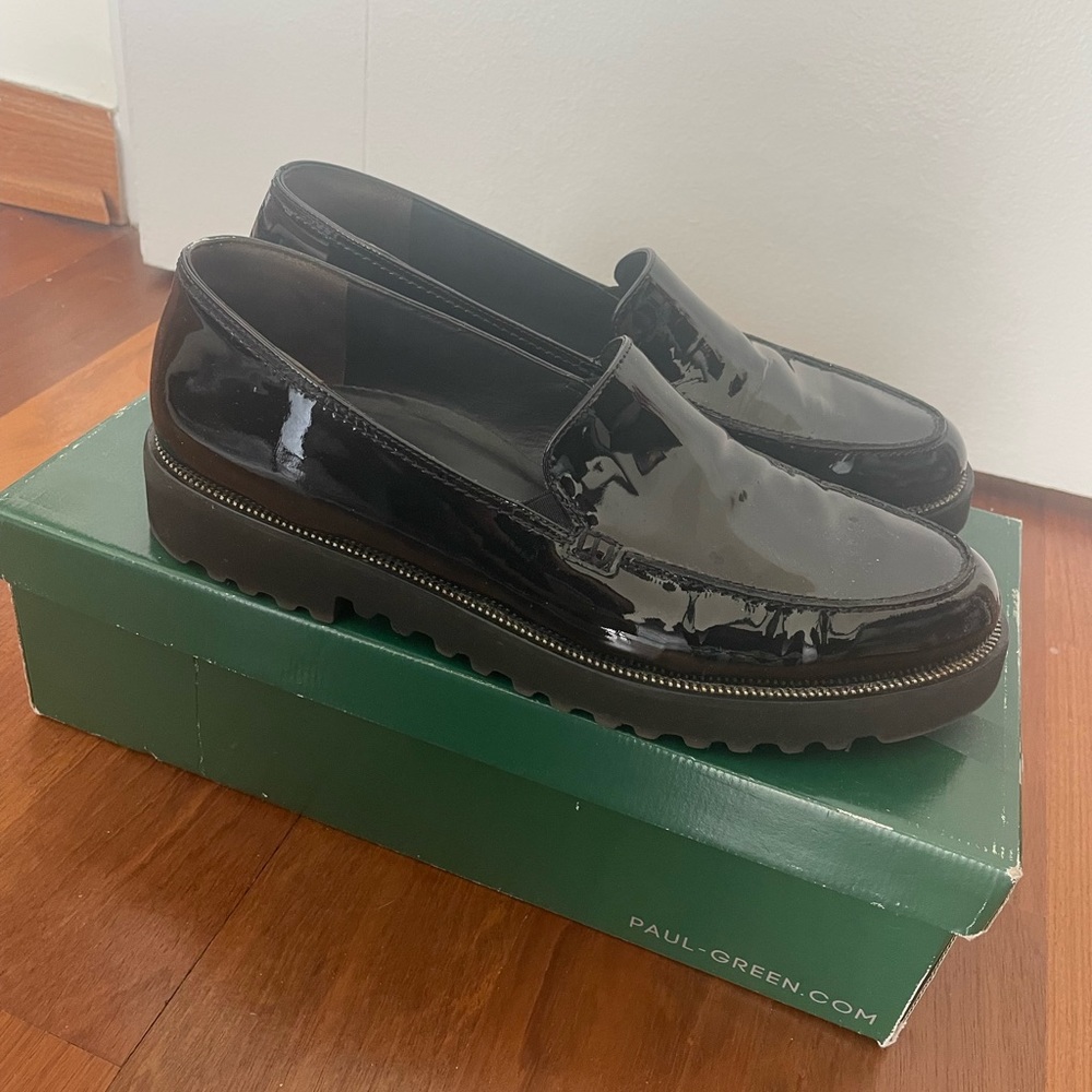 Paul Green Black Patent Loafers, size 10